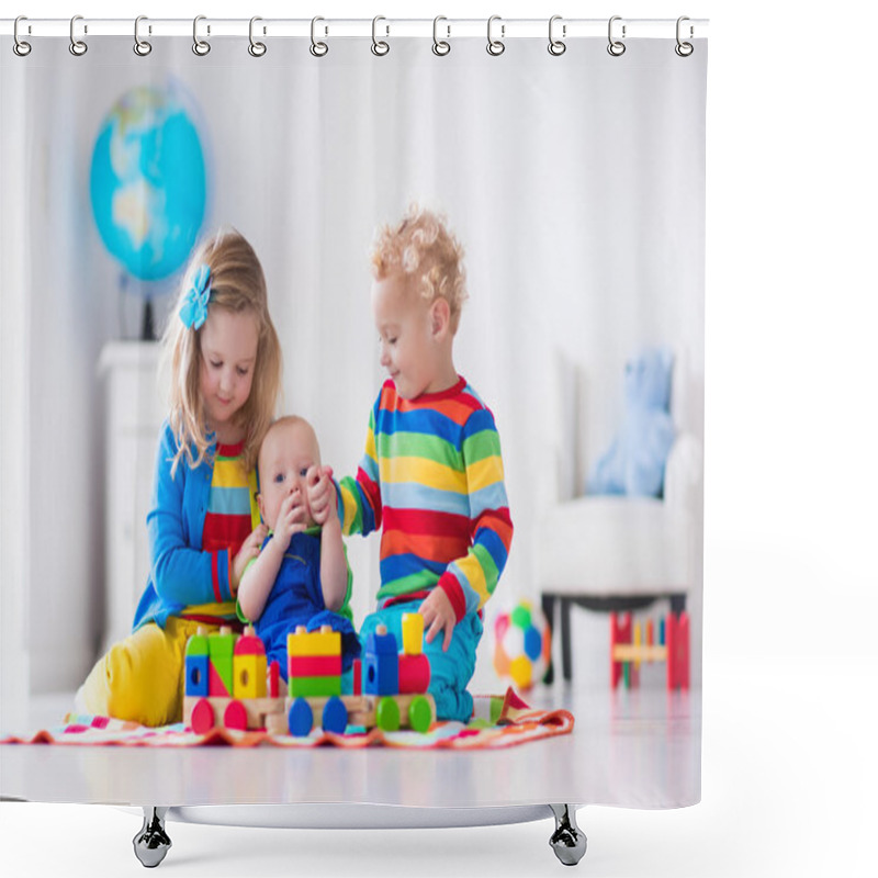 Personality  Kids playing with wooden toy train shower curtains