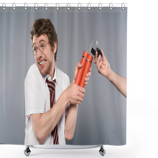 Personality  Frightened Man Holding Dynamite While Another Holding Lighter With Fire Shower Curtains