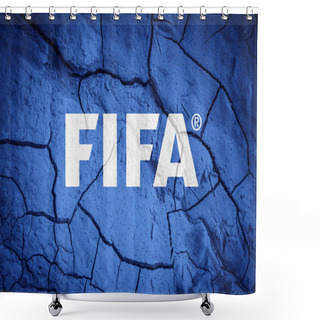 Personality  Flag Of FIFA. FIFA Symbol. Flag On The Background Of Dry Cracked Earth. FIFA Flag With Drought Concept Shower Curtains