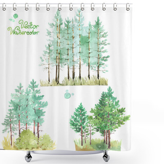 Personality  Watercolor Green Pine Trees Shower Curtains