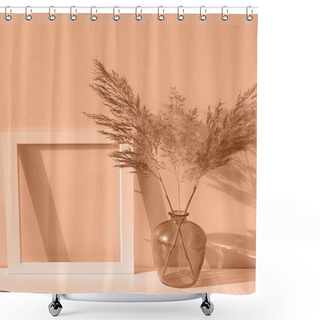 Personality  Peach Fuzz Is The Color Of The Year 2024. Frame, Glass Vase And Dry Flowers Toned In Fashion Blended Pink-orange Trend-setting Colour Of Year Peach Fuzz Shower Curtains