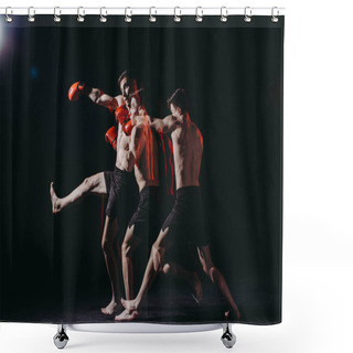 Personality  Sequence Shot Of Shirtless Boxer In Boxing Gloves Doing Punch  Shower Curtains