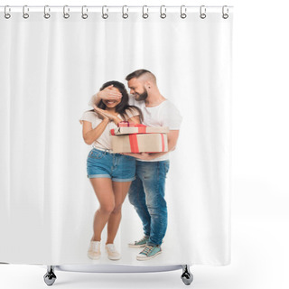 Personality  Man Surprising Girlfriend By Gifts Shower Curtains