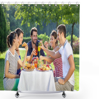 Personality  Friends Enjoying A Relaxing Picnic Shower Curtains