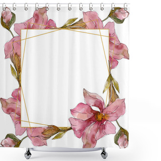 Personality  Camelia Floral Botanical Flowers. Watercolor Background Illustration Set. Frame Border Ornament Square. Shower Curtains