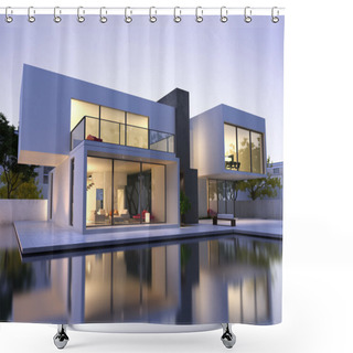 Personality  Modern House With Pool Shower Curtains