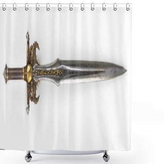 Personality  A Fantasy Long Sword, With A Skull And Gold On An Isolated White Background. 3d Illustration Shower Curtains