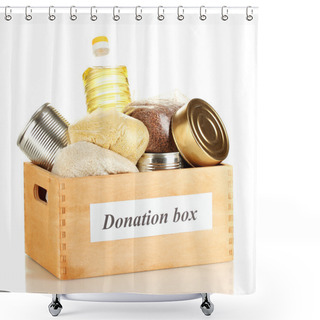 Personality  Donation Box With Food Isolated On White Shower Curtains