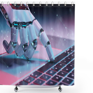 Personality  Robotic Cyborg Hand Pressing A Keyboard On A Laptop 3D Rendering Shower Curtains