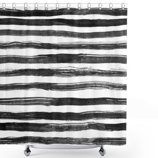 Personality  Black White Ink Abstract Horizontal Stripes Seamless  Background. Hand Drawn Lines. Ink Illustration. Simple Striped Background. Shower Curtains