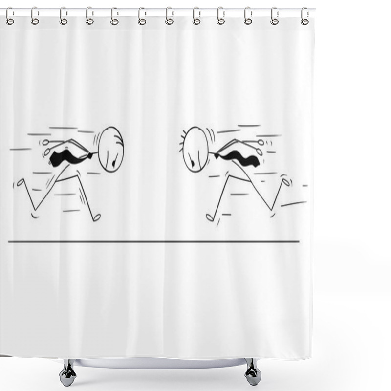 Personality  Cartoon Of Two Headstrong Businessmen Running Head First Against Each Other Shower Curtains