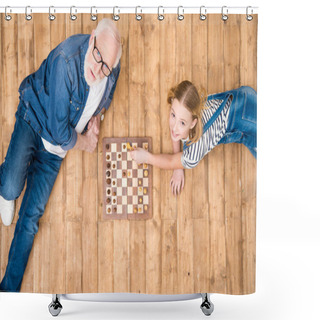 Personality  Grandfather And Granddaughter Playing Chess Shower Curtains