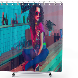 Personality  Fashionable Woman With Cocktail Shower Curtains