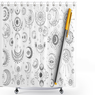 Personality  Spiritual And Esoteric Signs Doodle Set Shower Curtains