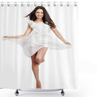 Personality  Beautiful Woman In White Dress On White Shower Curtains