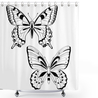 Personality  Vector Butterflies In Black And White - Vector Illustration Shower Curtains
