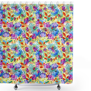 Personality  Tropical Leaves. Seamless Watercolor Background. Shower Curtains