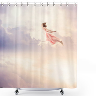 Personality  Girl In A Pink Dress Flying In The Sky Shower Curtains