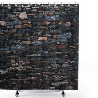 Personality  Old Rough Slate Stone Wall, Traditional Construction In The Courel Mountains In Galicia, Spain Shower Curtains