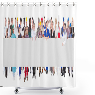 Personality  People With Various Occupations Holding Blank Billboard Shower Curtains