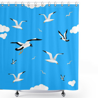 Personality  Gulls And Clouds In The Blue Sky. Seamless. Shower Curtains