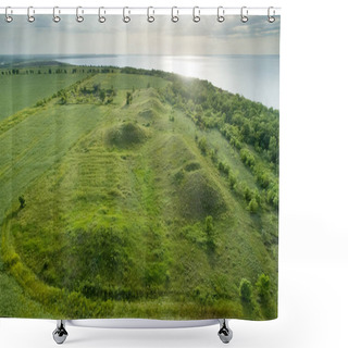 Personality  Scenic View Of The Burial Mounds Of Mamay Mountain. Aerial View. Shower Curtains