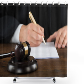 Personality  Judge Writing On Legal Documents At Desk Shower Curtains