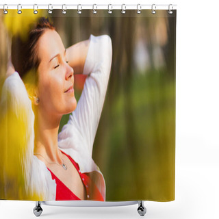 Personality  Women With Eyes Closed Smiling  Shower Curtains