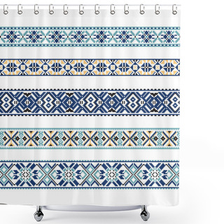 Personality  Set Of Ethnic Ornament Pattern In Blue Colors Shower Curtains