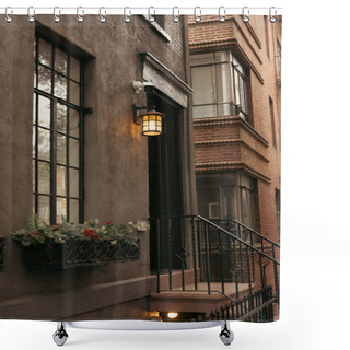 Personality  Stone Houses With Glazed Balconies And Lantern In Brooklyn Heights District Of New York City Shower Curtains