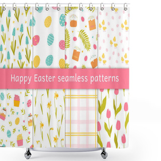 Personality  Set Of Eight Seamless Patterns For Happy Easter. Spring Holiday. Vector Illustration In Flat Style Shower Curtains