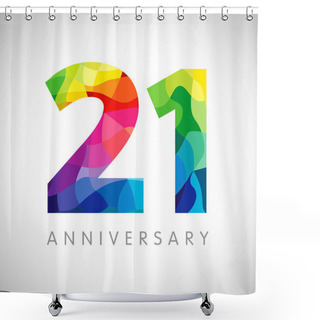 Personality  21 St Anniversary Numbers. 21 Years Old Logotype. Bright Congrats. Isolated Abstract Graphic Web Design Template. Creative 1, 2 3D Digits. Up To 21% Percent Off Discount Idea. Congratulation Concept. Shower Curtains