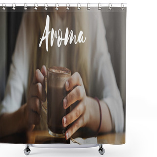 Personality  Girl Drinking Beverage In Cafe Shower Curtains