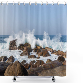 Personality  Waves And Rocks Shower Curtains
