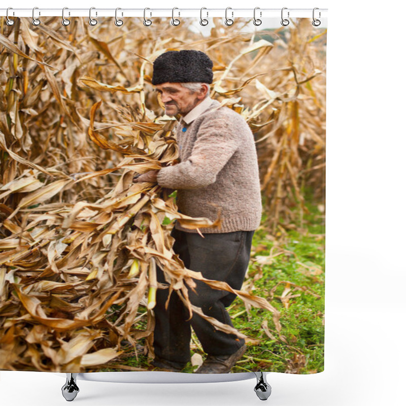 Personality  Senior Farmer At Corn Harvesting Shower Curtains