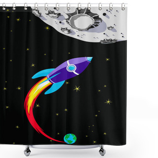 Personality  Retro Rocket Spaceship To The Moon Shower Curtains