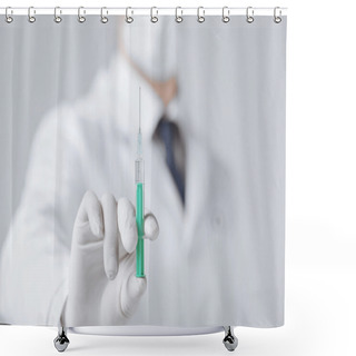 Personality  Male Doctor Holding Syringe With Injection Shower Curtains