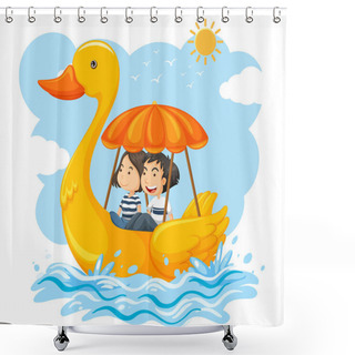 Personality  Couple On A Duck Boat Illustration Shower Curtains