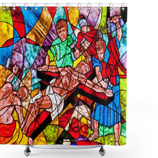 Personality  Stained Glass Showing Jesus Crucifixion Shower Curtains
