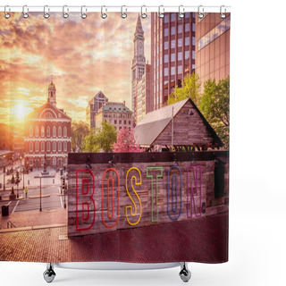 Personality  View Of The Architecture Of Boston In Massachusetts, USA At Sunset Showcasing The Faneuil Hall And Quincy Market At Government Center. Shower Curtains