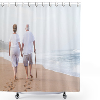 Personality  Senior Couple Hand In Hand Walking Shower Curtains