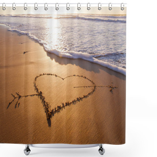 Personality  Heart Drawn In The Sand Shower Curtains