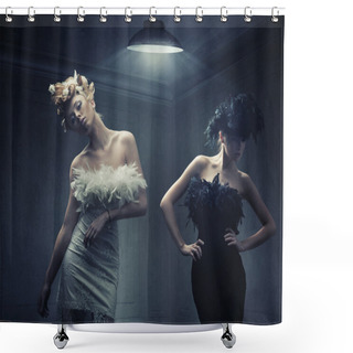 Personality  Vogue Style Photo Of Two Fashion Ladies Shower Curtains