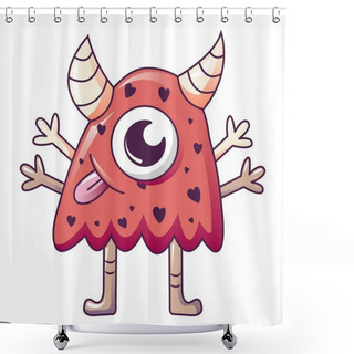 Personality  Red One Eye Monster Icon, Cartoon Style Shower Curtains