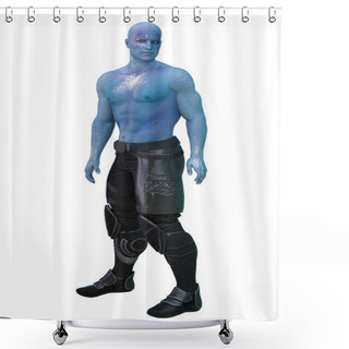 Personality  Scifi Alien Man With Blue Skin, 3D Illustration, 3D Rendering Shower Curtains