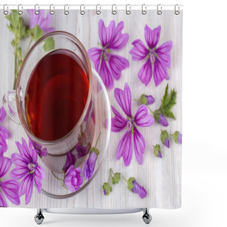 Personality  Mallow Herb (Malva Vulgaris) Mallow Flower Tea In Cup. Shower Curtains