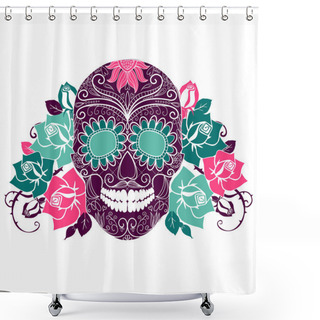 Personality  Skull And Roses, Colorful Day Of The Dead Card Shower Curtains