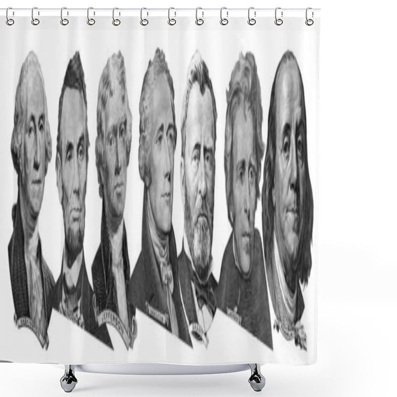 Personality  Portraits of presidents and politicians from dollars shower curtains