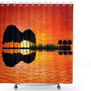 Personality  Guitar Island Sunset Shower Curtains