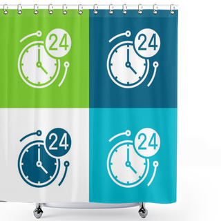 Personality  24 Hours Flat Four Color Minimal Icon Set Shower Curtains